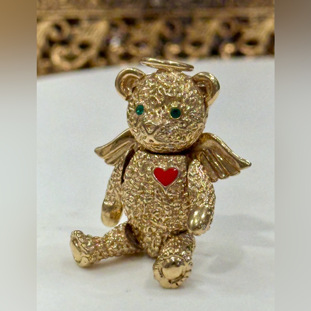 VTG 90s Angel Bear/Articulated Body/Enamel Heart/Gem Eyes Pendant/Brooch - Batya